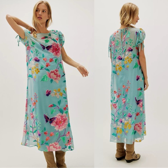 Free People Secret Garden Maxi Dress Size Small NWT Velvet Devore Fairy Sheer - Picture 3 of 16